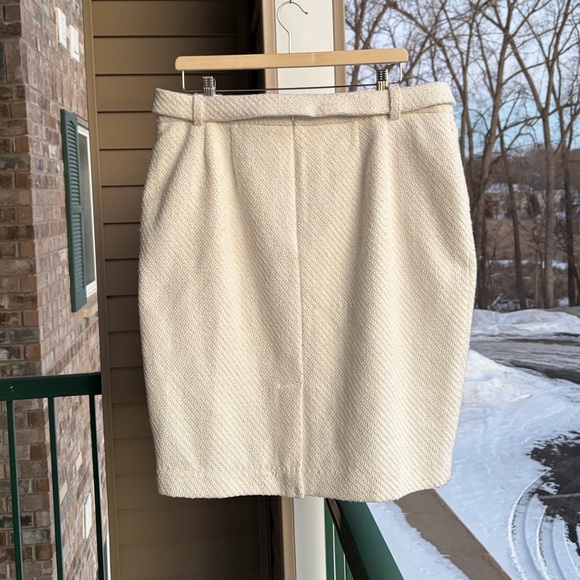 🆕 DKNY Ivory Tweed Pencil Skirt with Belt Textured Lined Career Skirt Size 18 - Picture 4 of 16